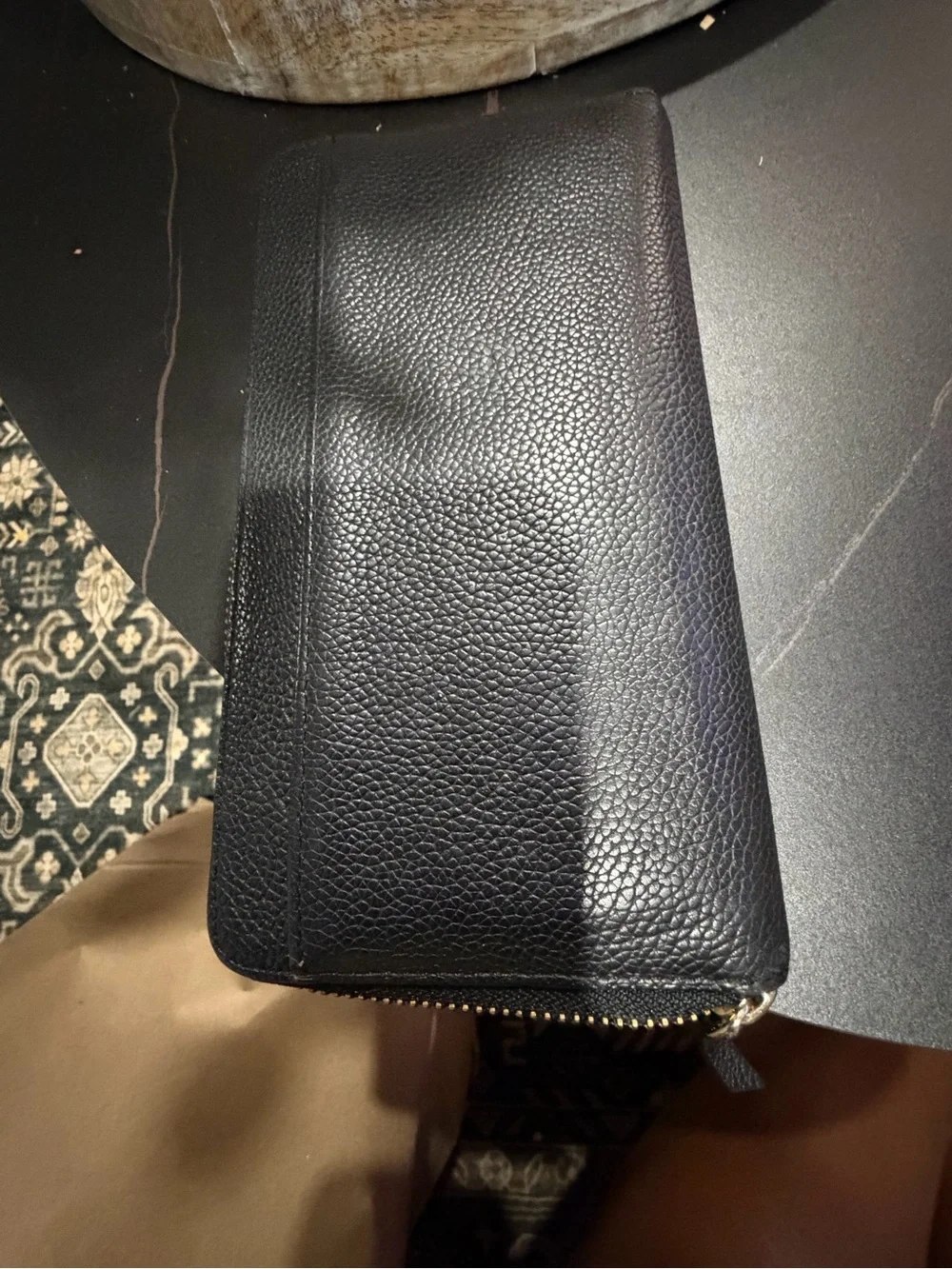 kate spade Black Pebbled Leather Zip-Around Wallet